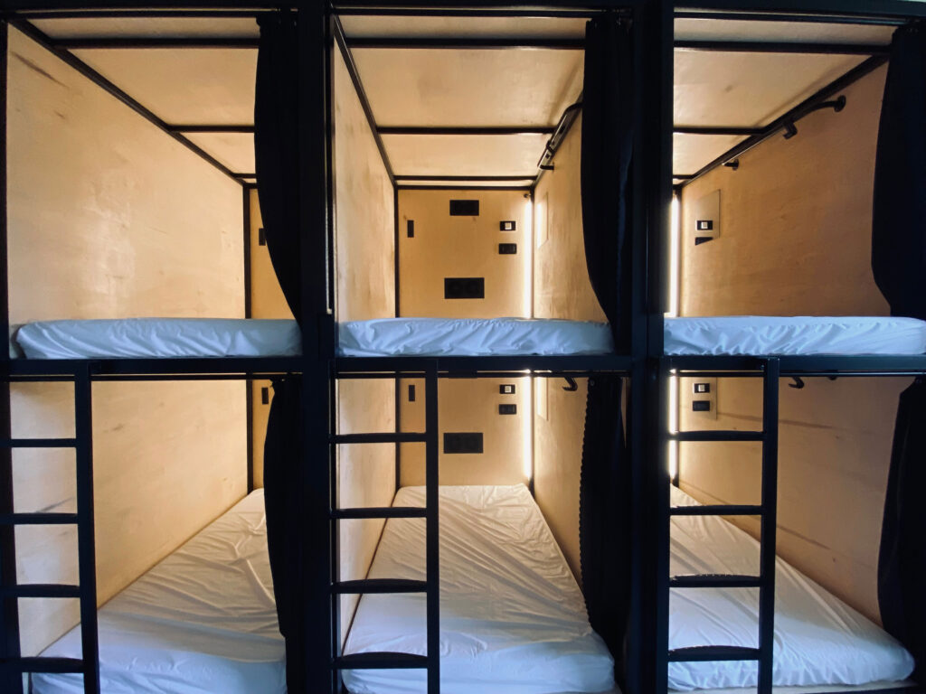 Brownstone Shared Housing's sleeping pods inside former bank building in San Francisco.